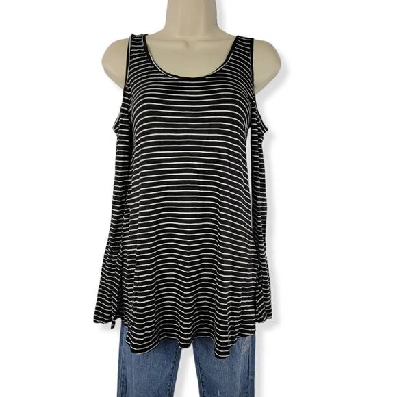 Ultra Flirt Stripe Cold Shoulder long sleeve Top XS Junior - Picture 1 of 4